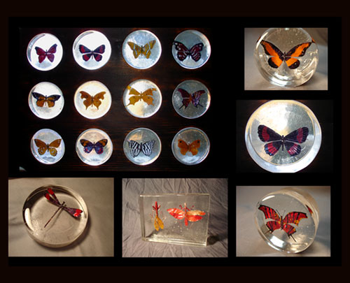 Sculpted butterflies cast in glass